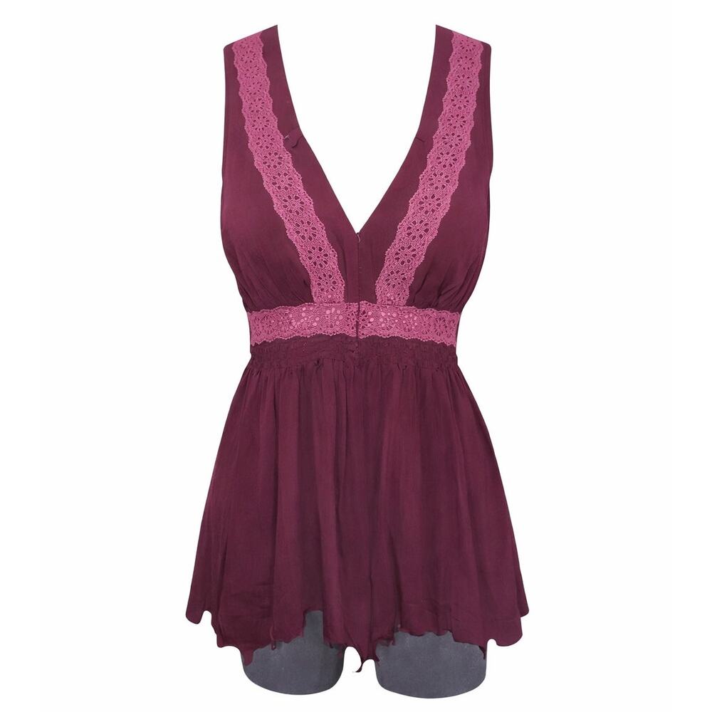 Free People Womens XS Purple Tank Top Lace Boho Sleeveless Blouse